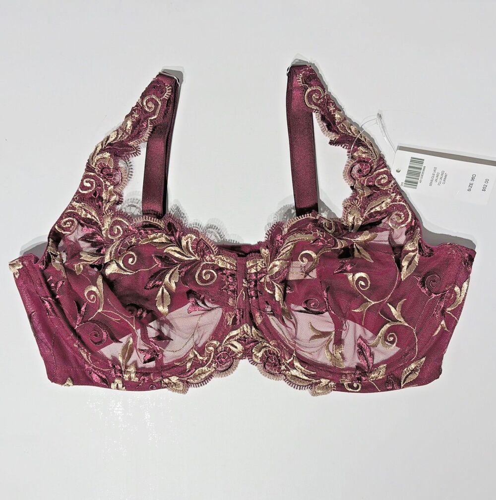 NWT Soma Sensuous Lace Unlined Bra Currant Red Gold Women Size 36D (A5)